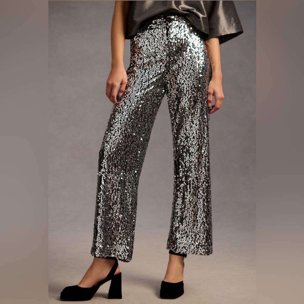 NWT Maeve by Anthropologie The Collette Cropped Wide Leg Sequin Pant Size 25